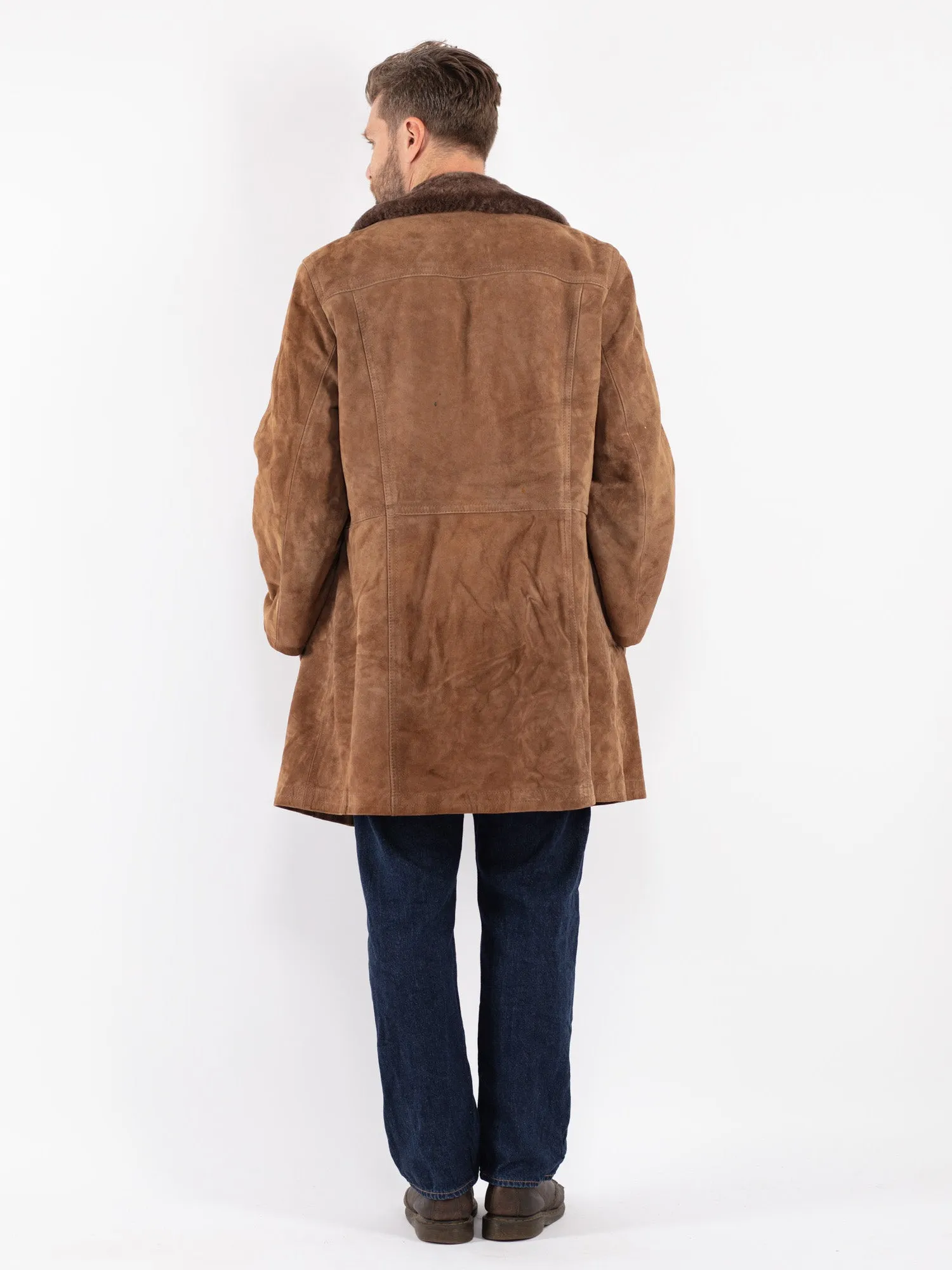 Vintage 70's Men Suede Sherpa Coat in Brown