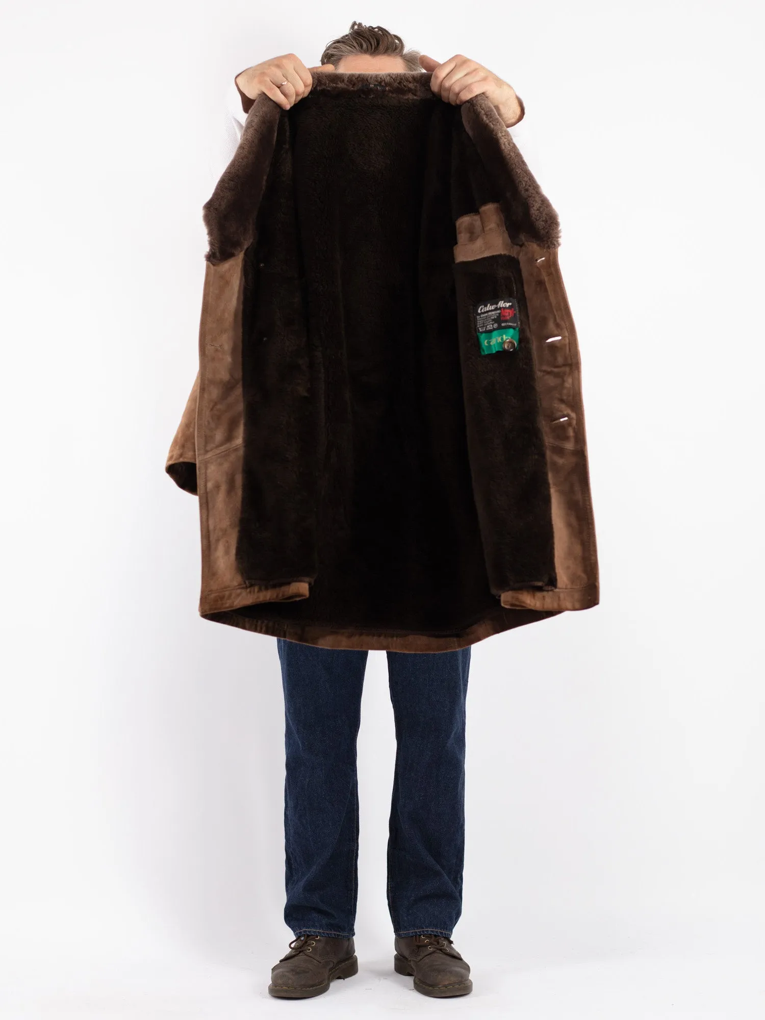 Vintage 70's Men Suede Sherpa Coat in Brown