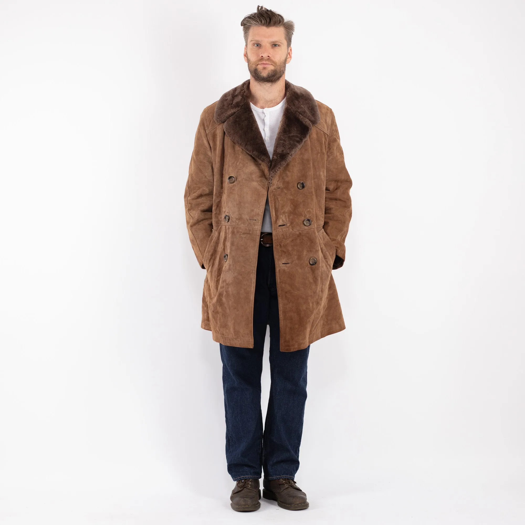 Vintage 70's Men Suede Sherpa Coat in Brown