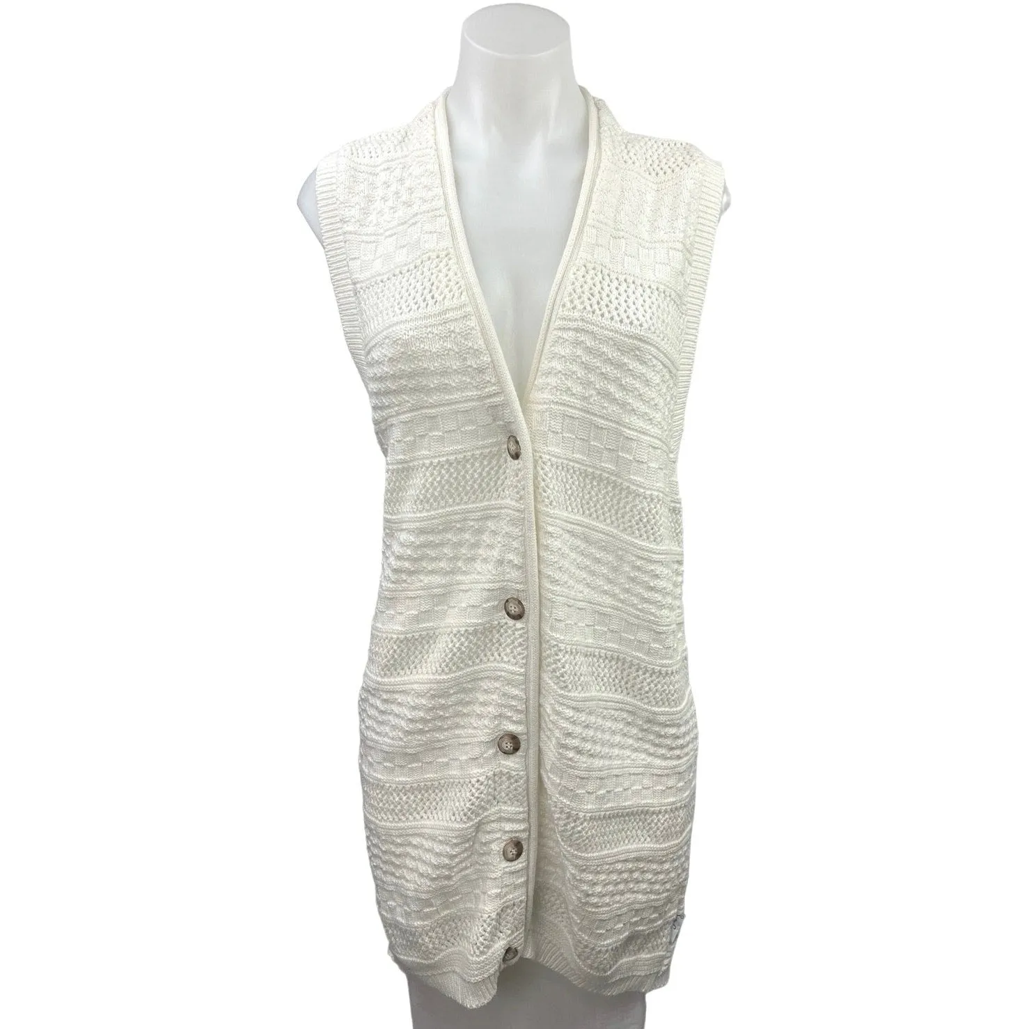 Vintage 70’s Pierre Cardin White Crochet Sleeveless Vest Cardigan Sweater Top M