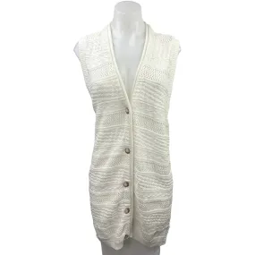 Vintage 70’s Pierre Cardin White Crochet Sleeveless Vest Cardigan Sweater Top M