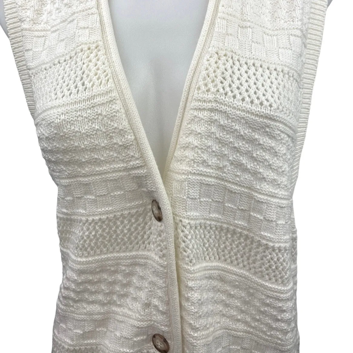 Vintage 70’s Pierre Cardin White Crochet Sleeveless Vest Cardigan Sweater Top M