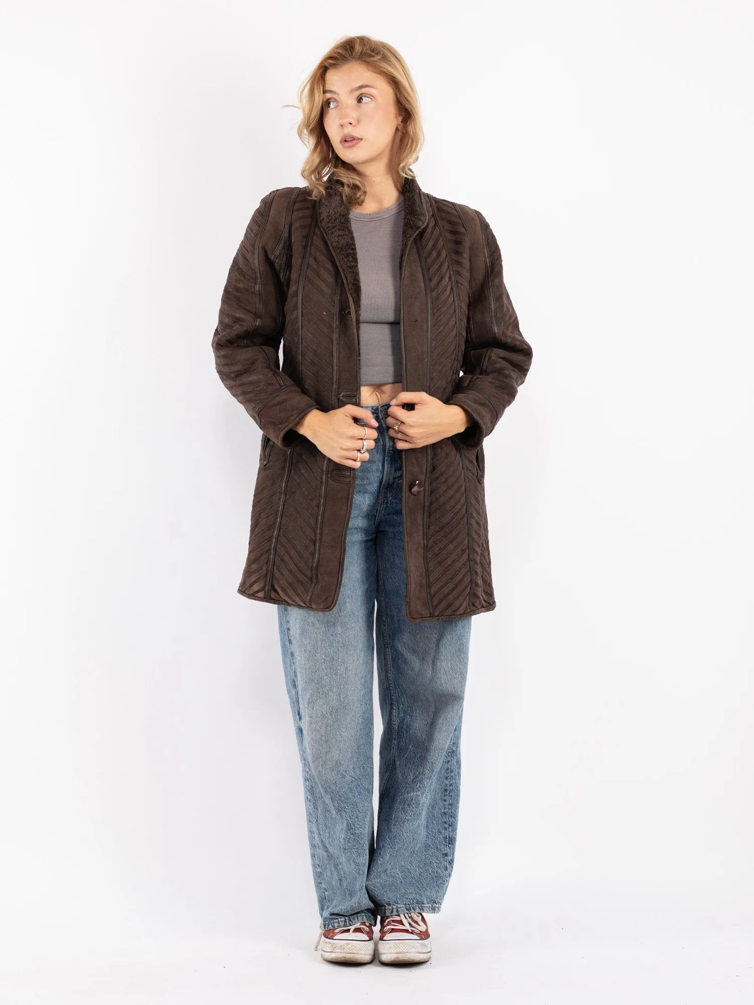 Vintage 70's Women Sheepskin Coat in Brown