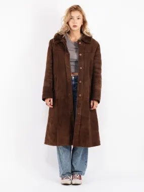 Vintage 70's Women Sheepskin Long Coat in Brown