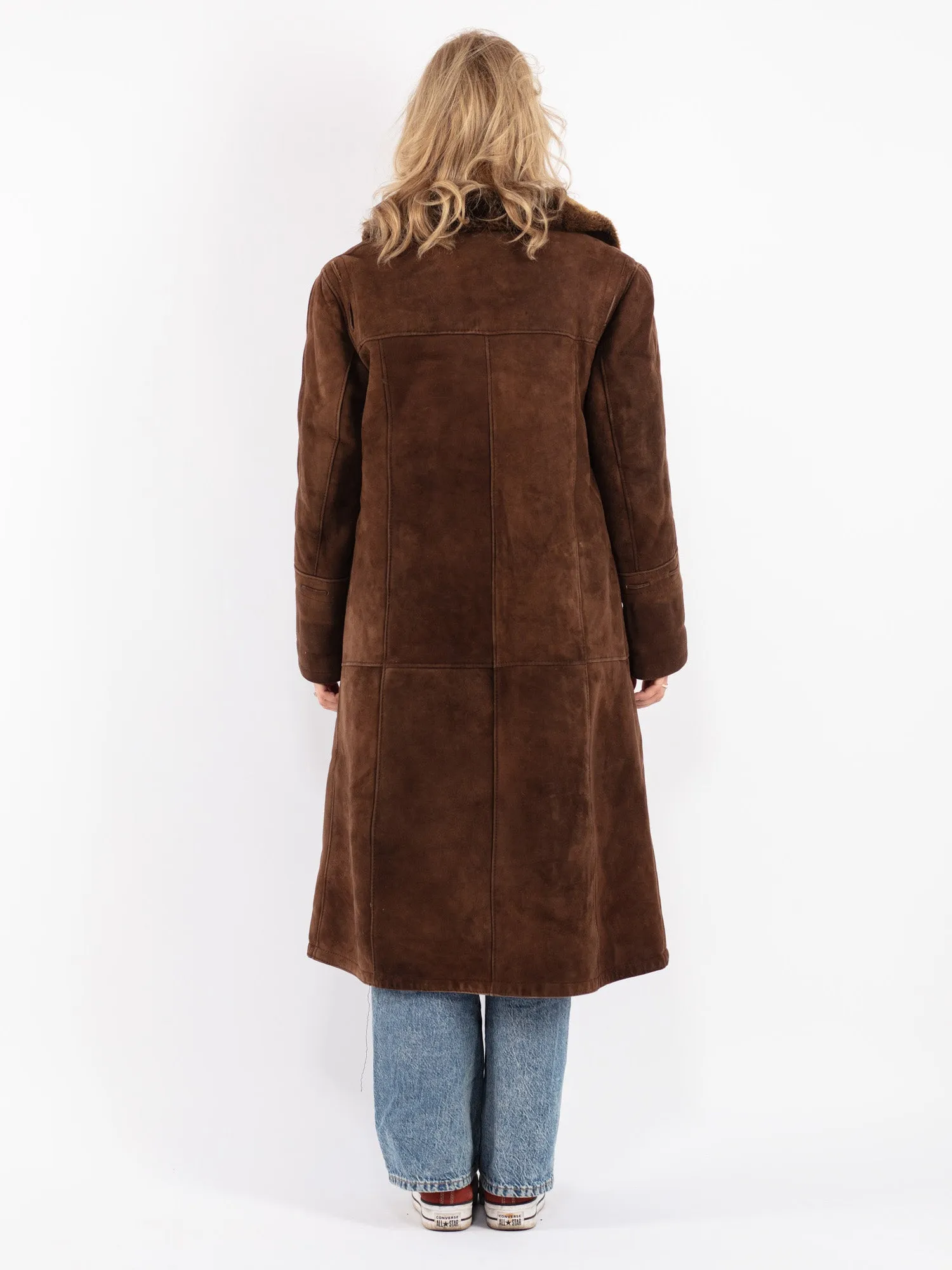 Vintage 70's Women Sheepskin Long Coat in Brown