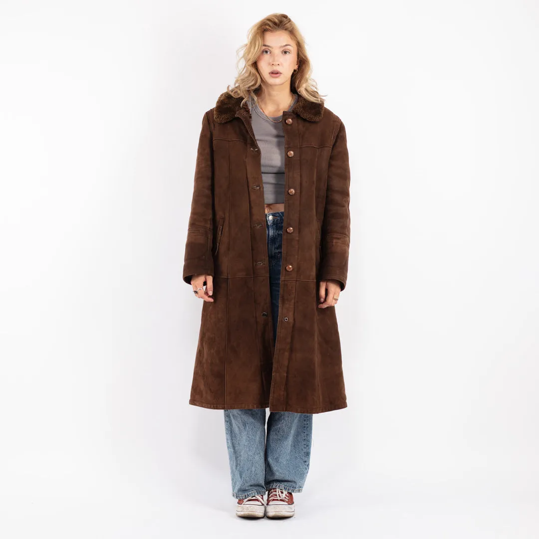 Vintage 70's Women Sheepskin Long Coat in Brown