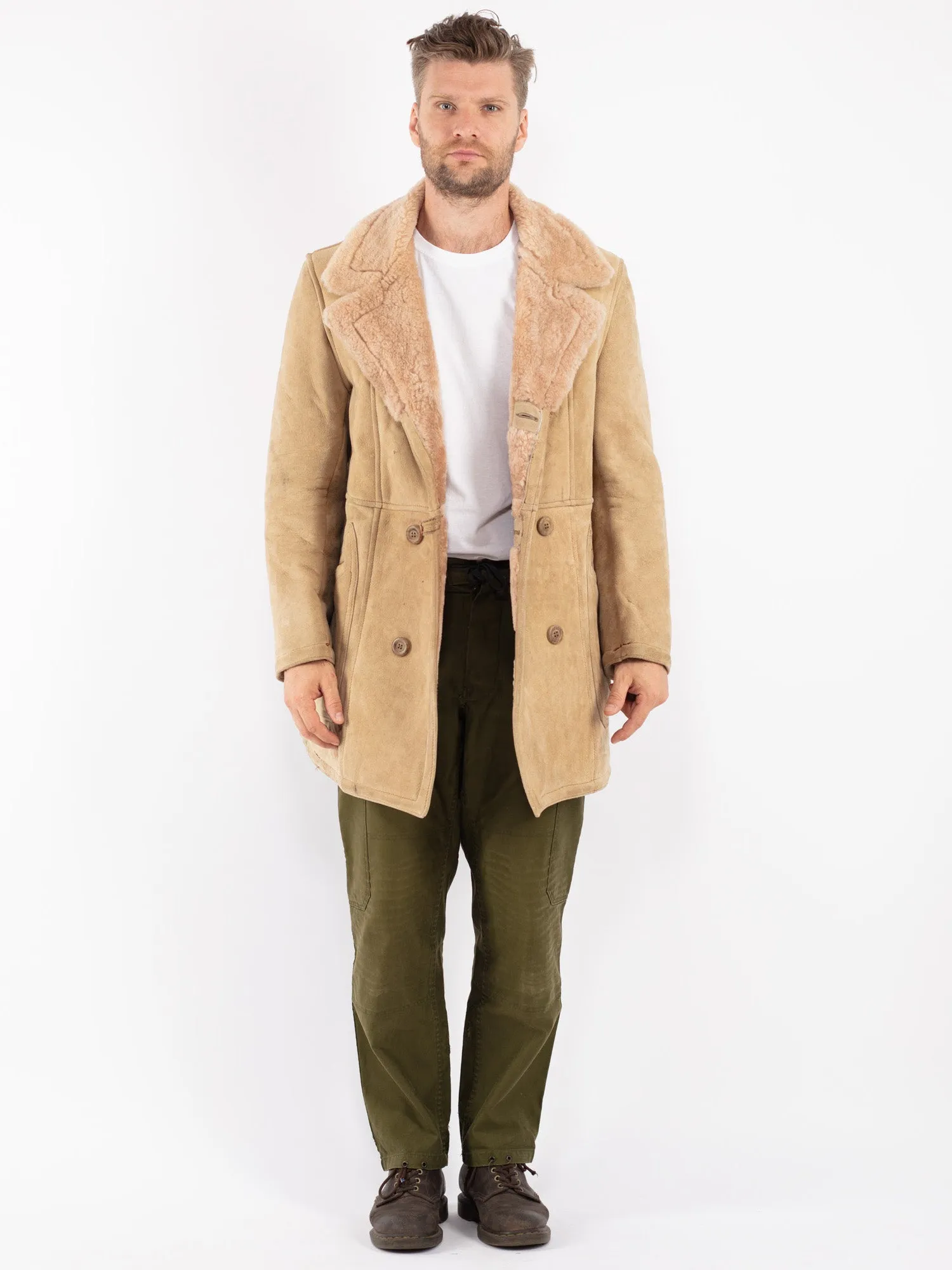 Vintage 70'sMen Sheepskin Coat in Beige