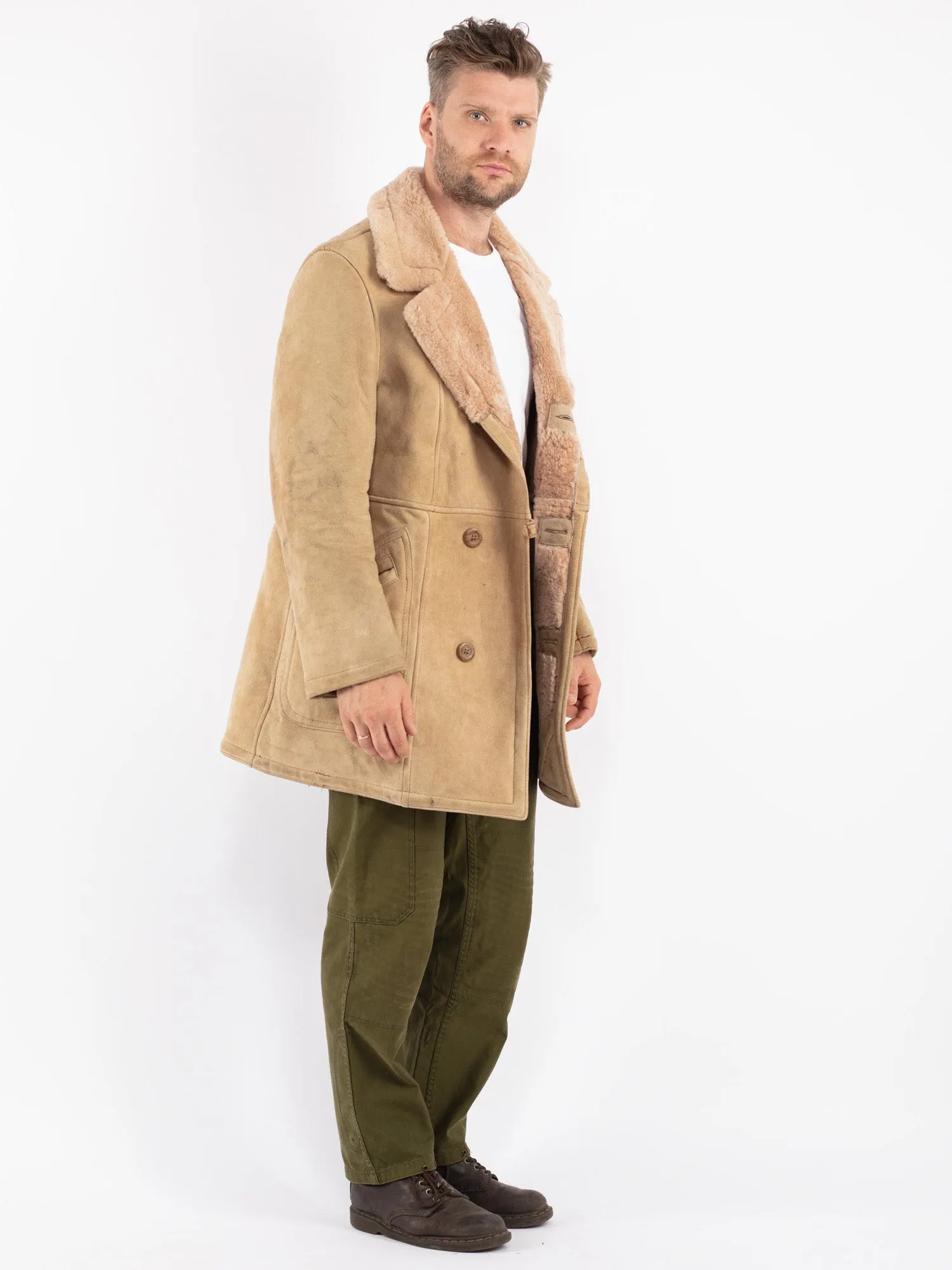 Vintage 70'sMen Sheepskin Coat in Beige