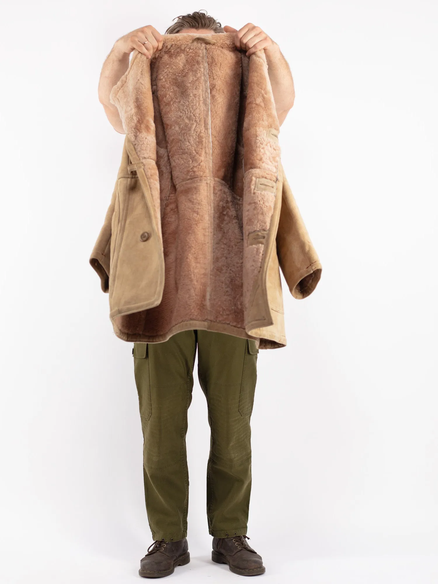 Vintage 70'sMen Sheepskin Coat in Beige