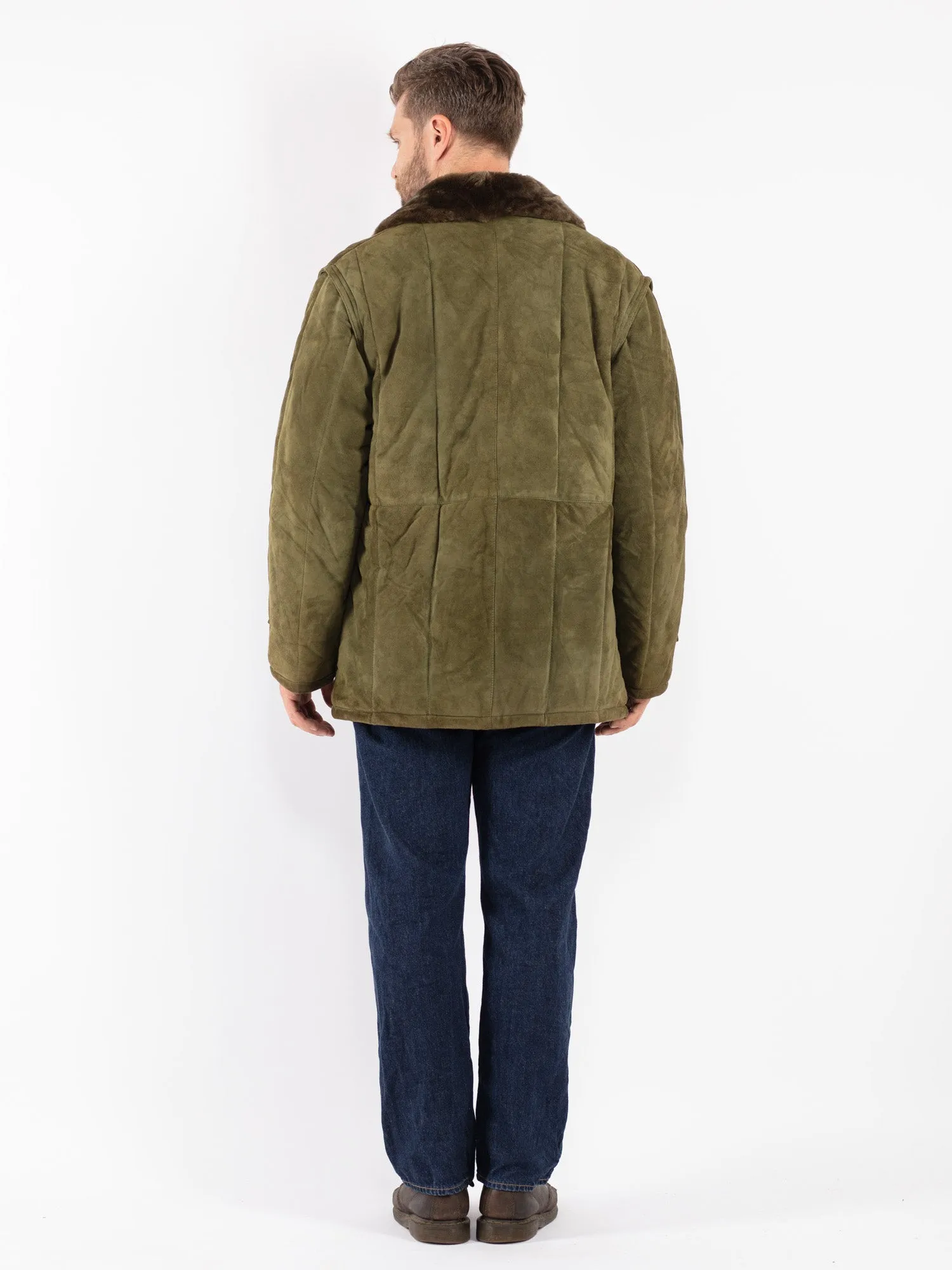 Vintage 80's Men Faux Sheepskin Coat in Green