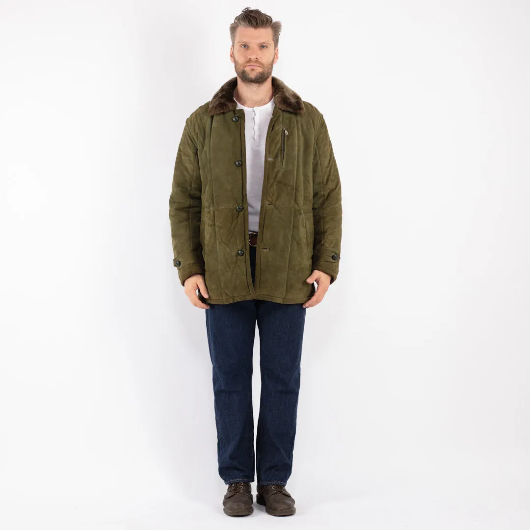 Vintage 80's Men Faux Sheepskin Coat in Green