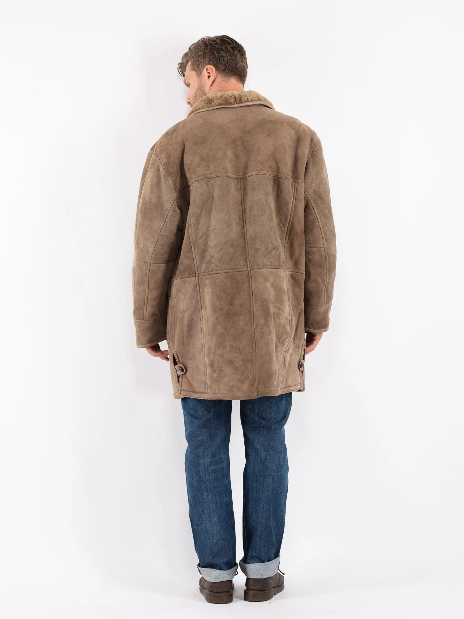 Vintage 80's Men Sheepskin Coat in Beige