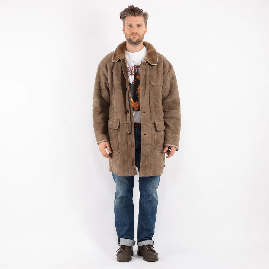 Vintage 80's Men Sheepskin Coat in Beige