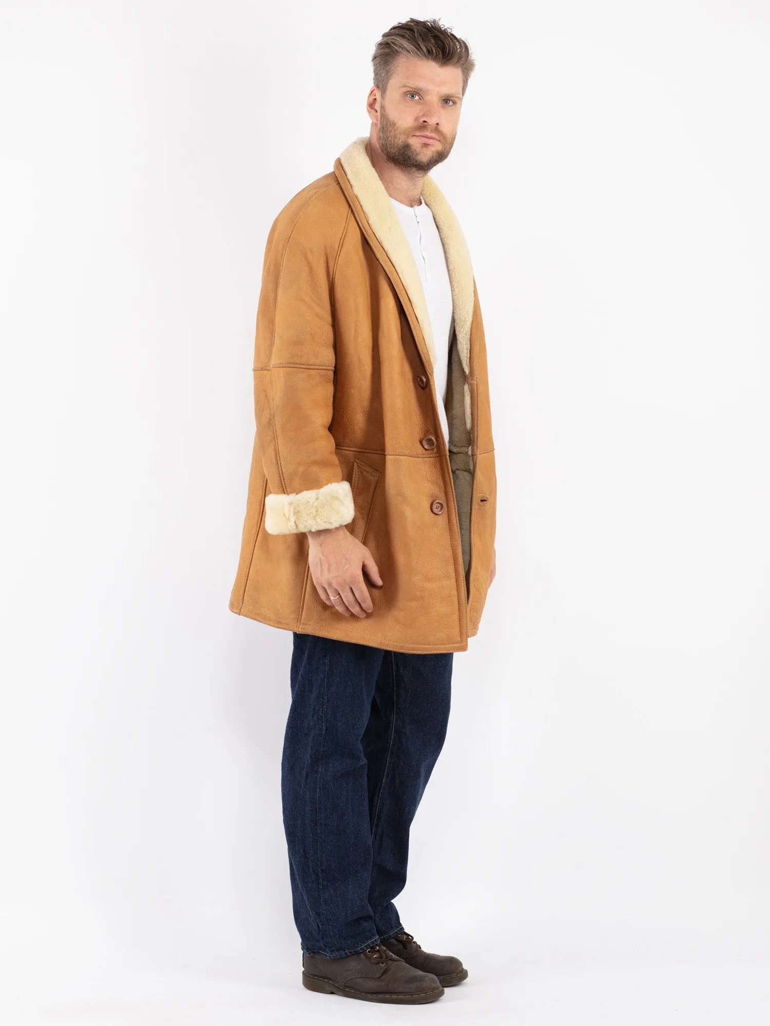 Vintage 80's Men Sheepskin Coat in Brown