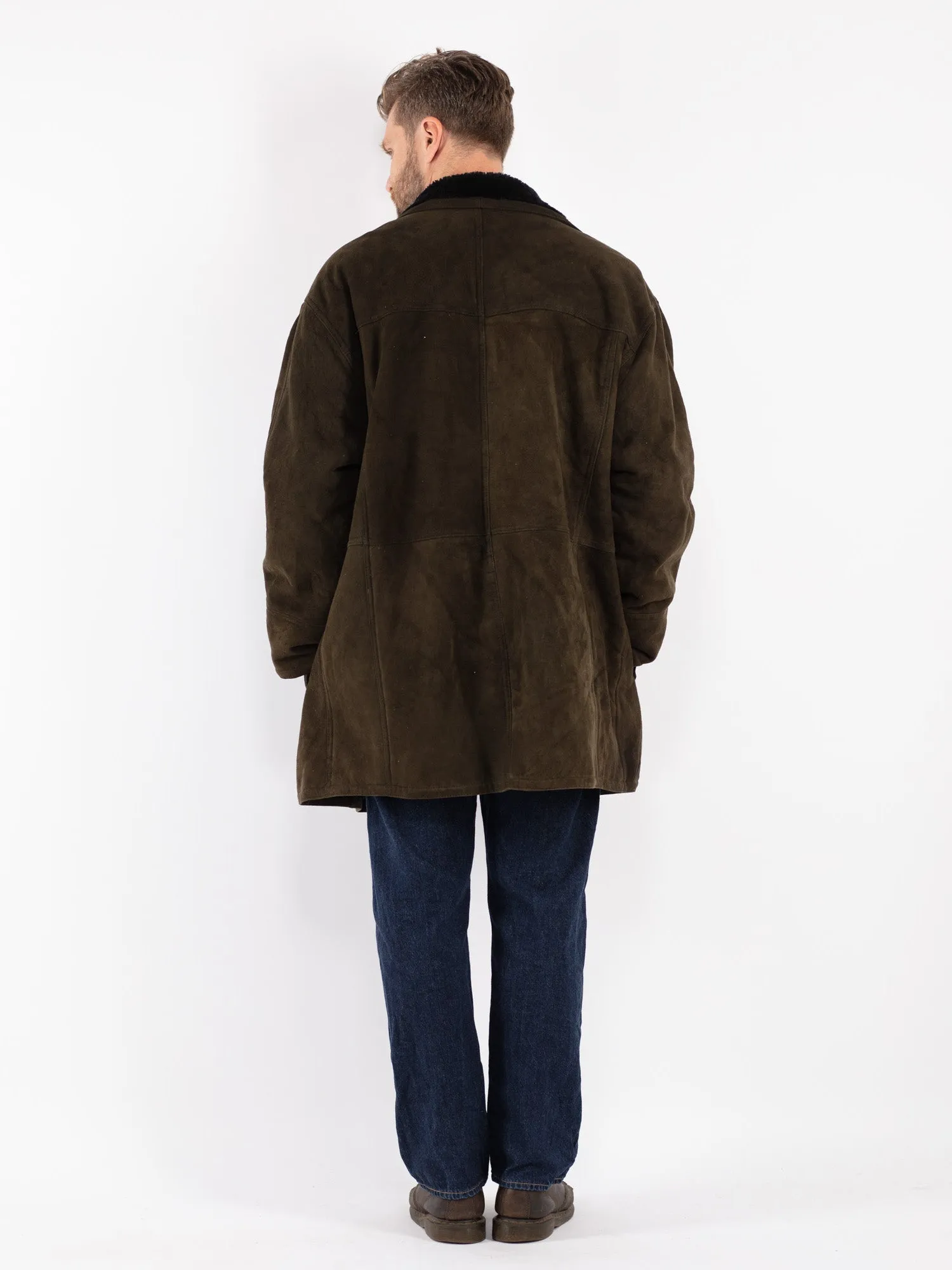 Vintage 80's Men Sheepskin Coat in Green