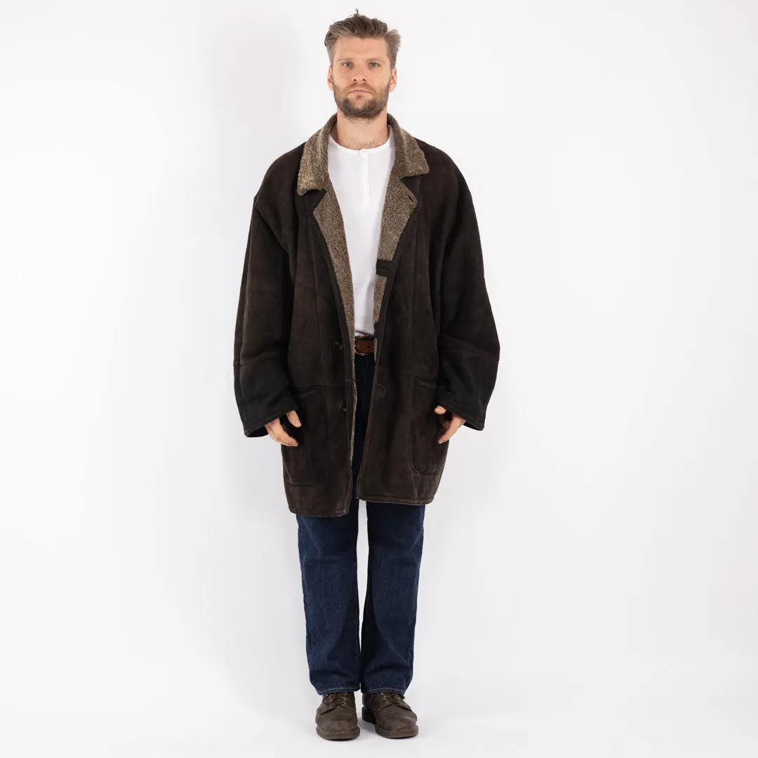 Vintage 90's Men Oversized Sheepskin Coat in Brown