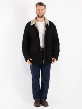 Vintage 90's Men Sheepskin Coat in Black