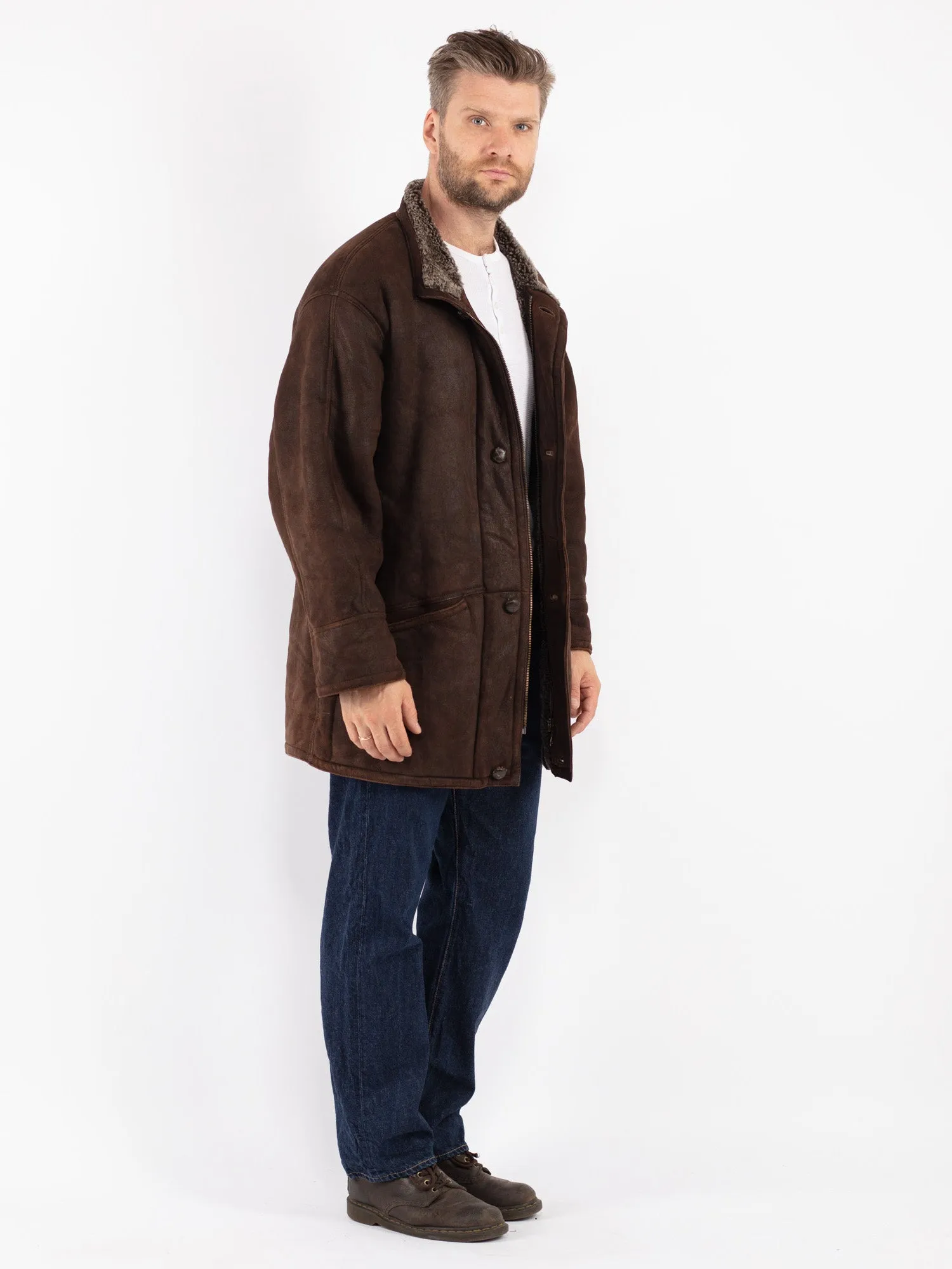 Vintage 90's Men Sheepskin Coat in Brown