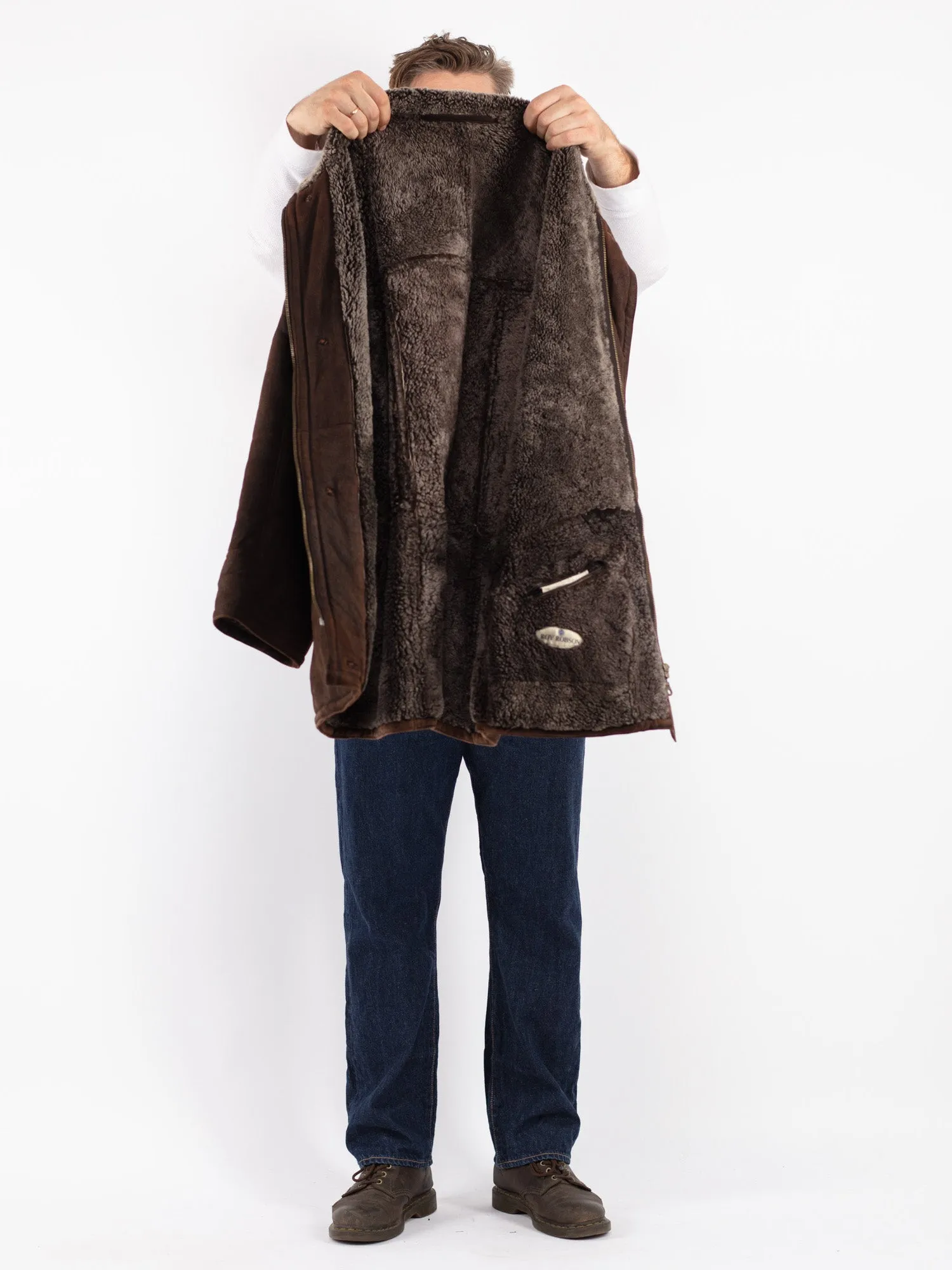 Vintage 90's Men Sheepskin Coat in Brown