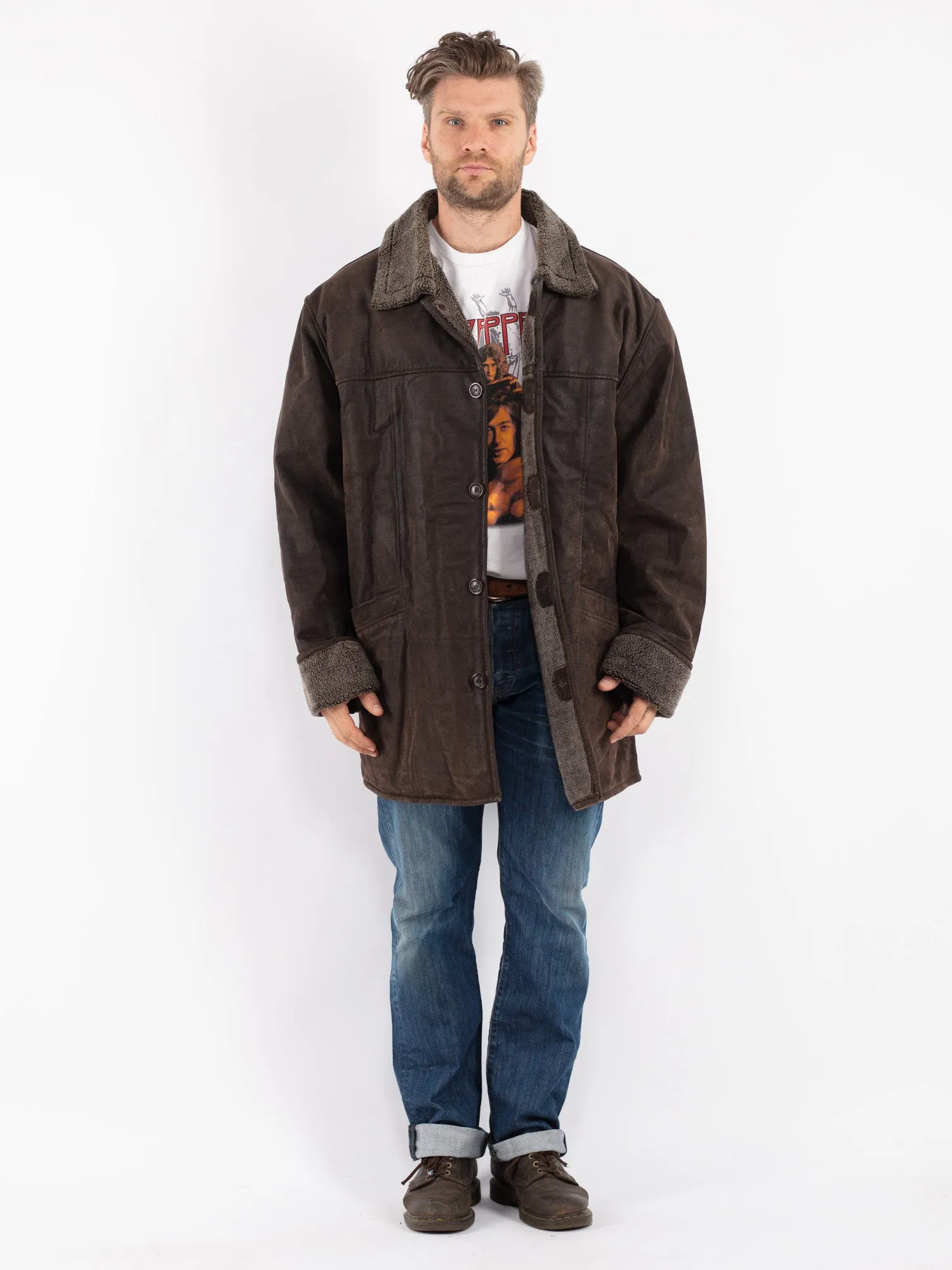 Vintage 90's Men Suede Sherpa Coat in Brown