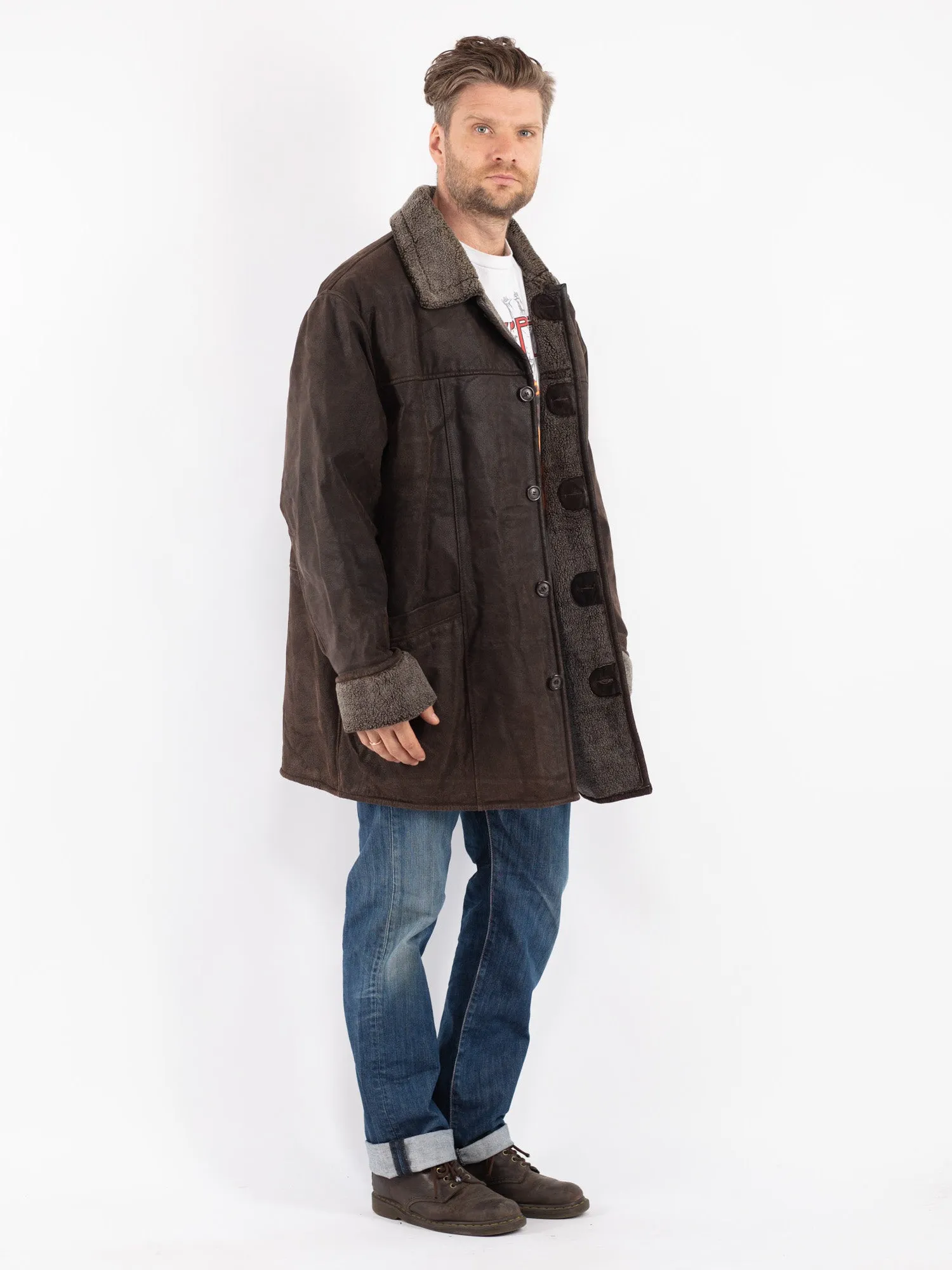 Vintage 90's Men Suede Sherpa Coat in Brown