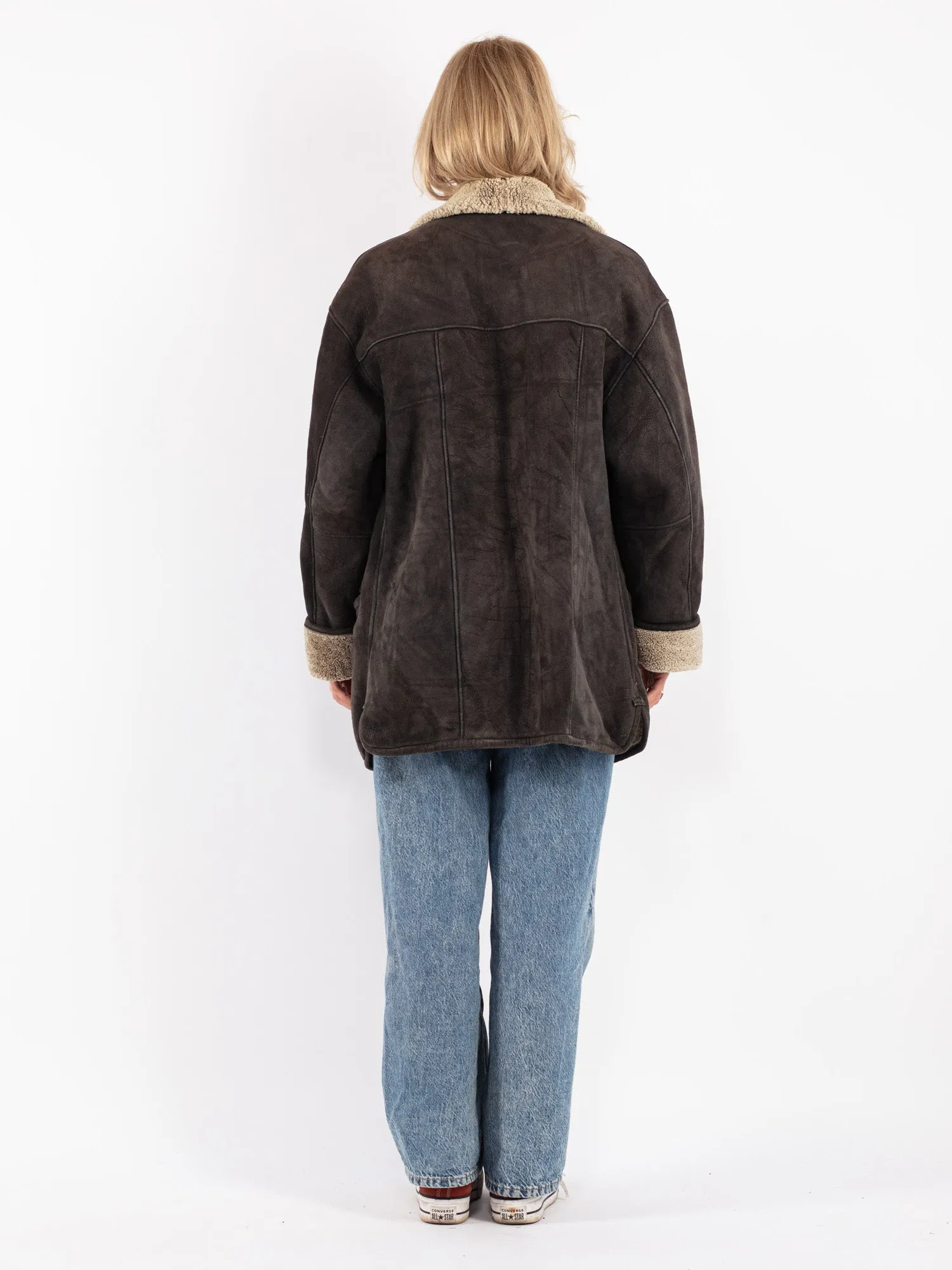 Vintage 90's Women Sheepskin Coat in Black