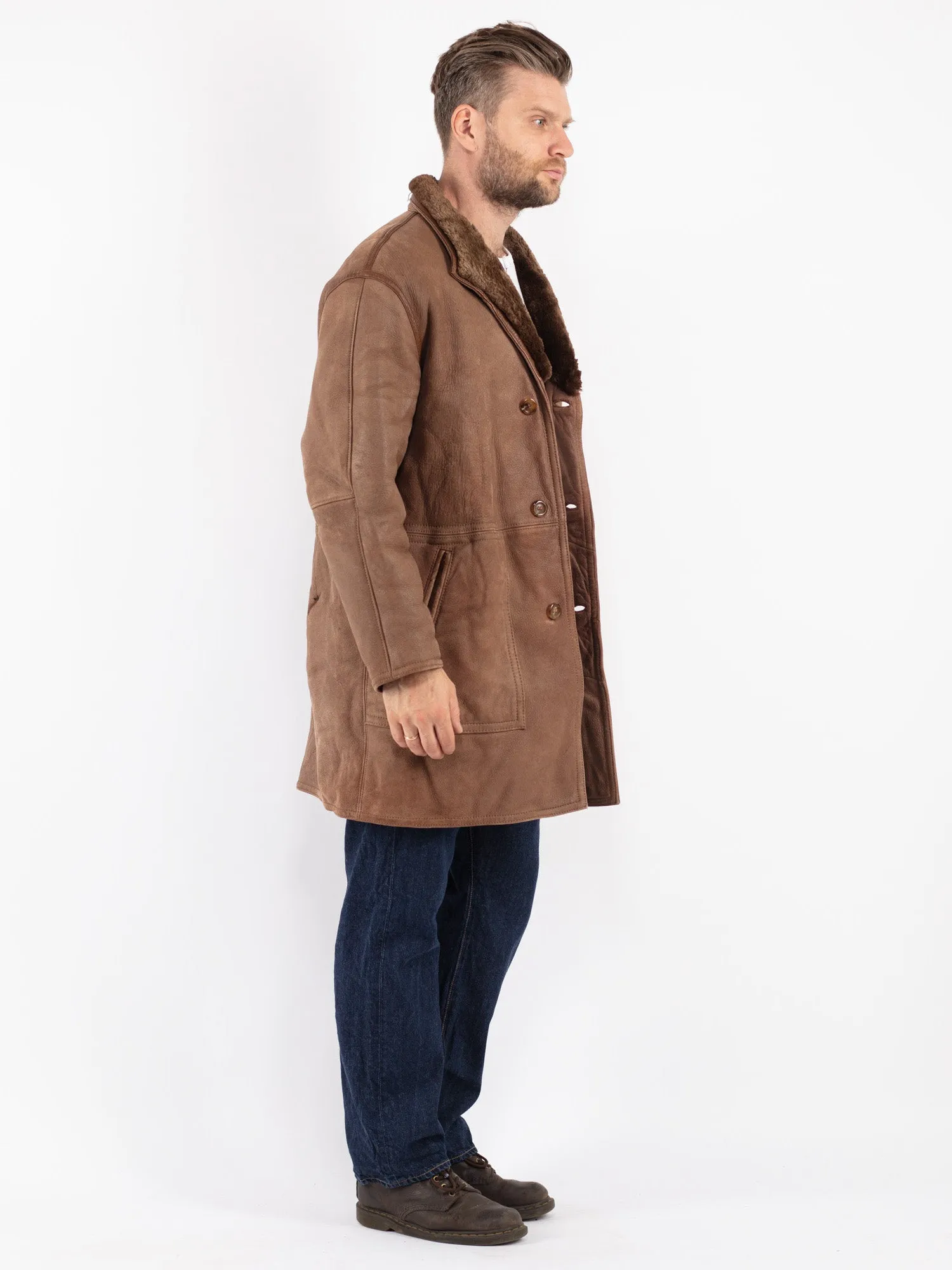 Vintage Men Sheepskin Coat in Brown