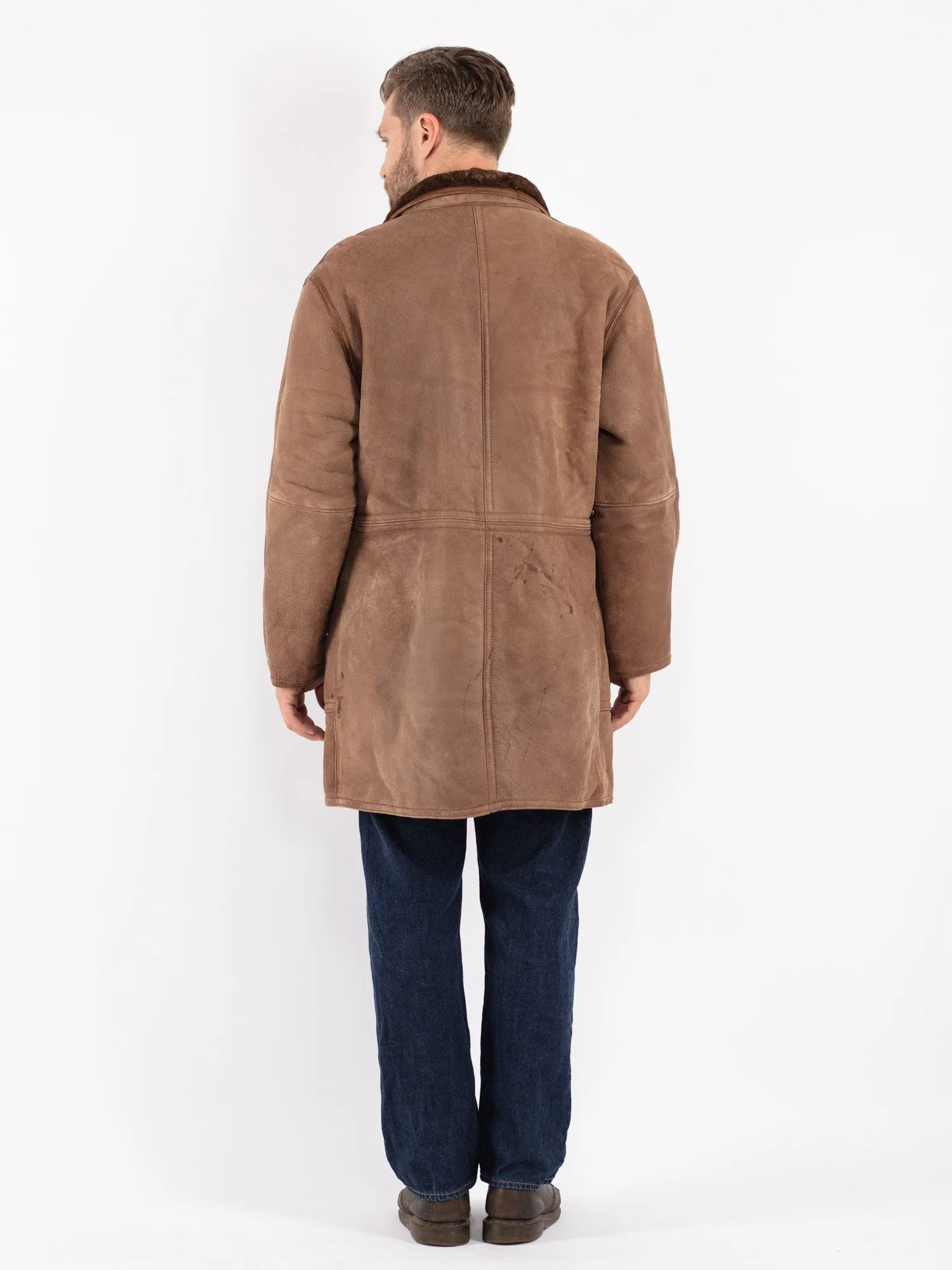 Vintage Men Sheepskin Coat in Brown