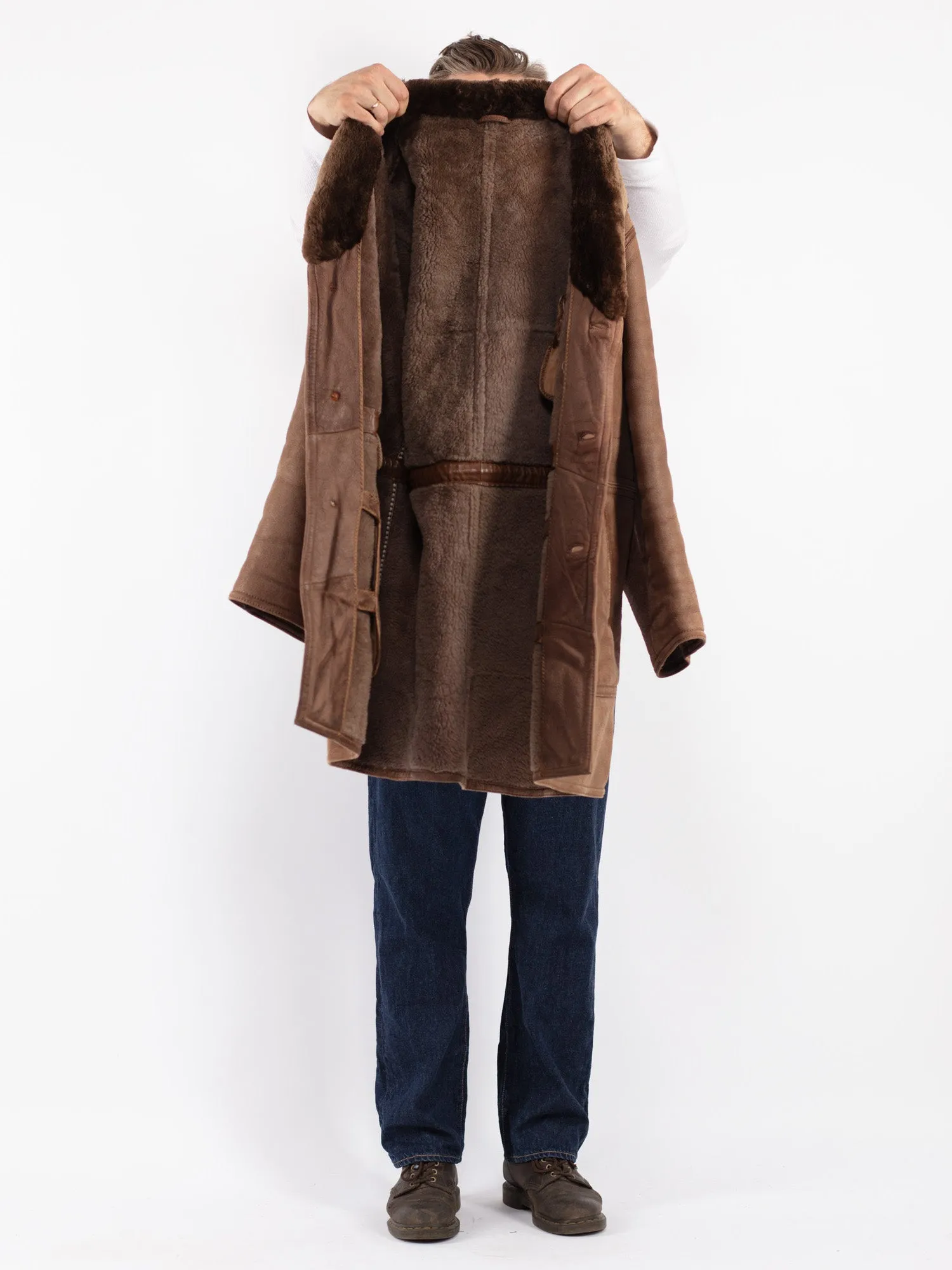 Vintage Men Sheepskin Coat in Brown