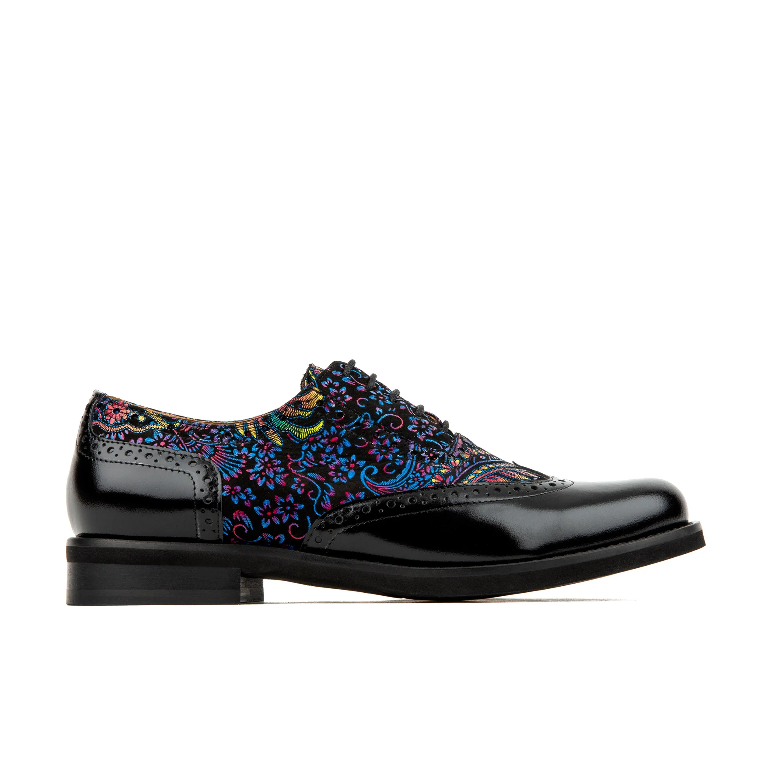 VIVIENNE BLACK & BLUE - Women's leather oxfords with wingtip and brogue details