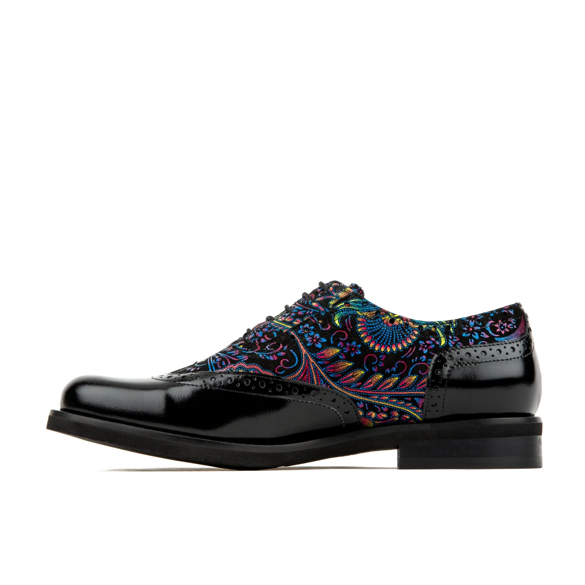 VIVIENNE BLACK & BLUE - Women's leather oxfords with wingtip and brogue details