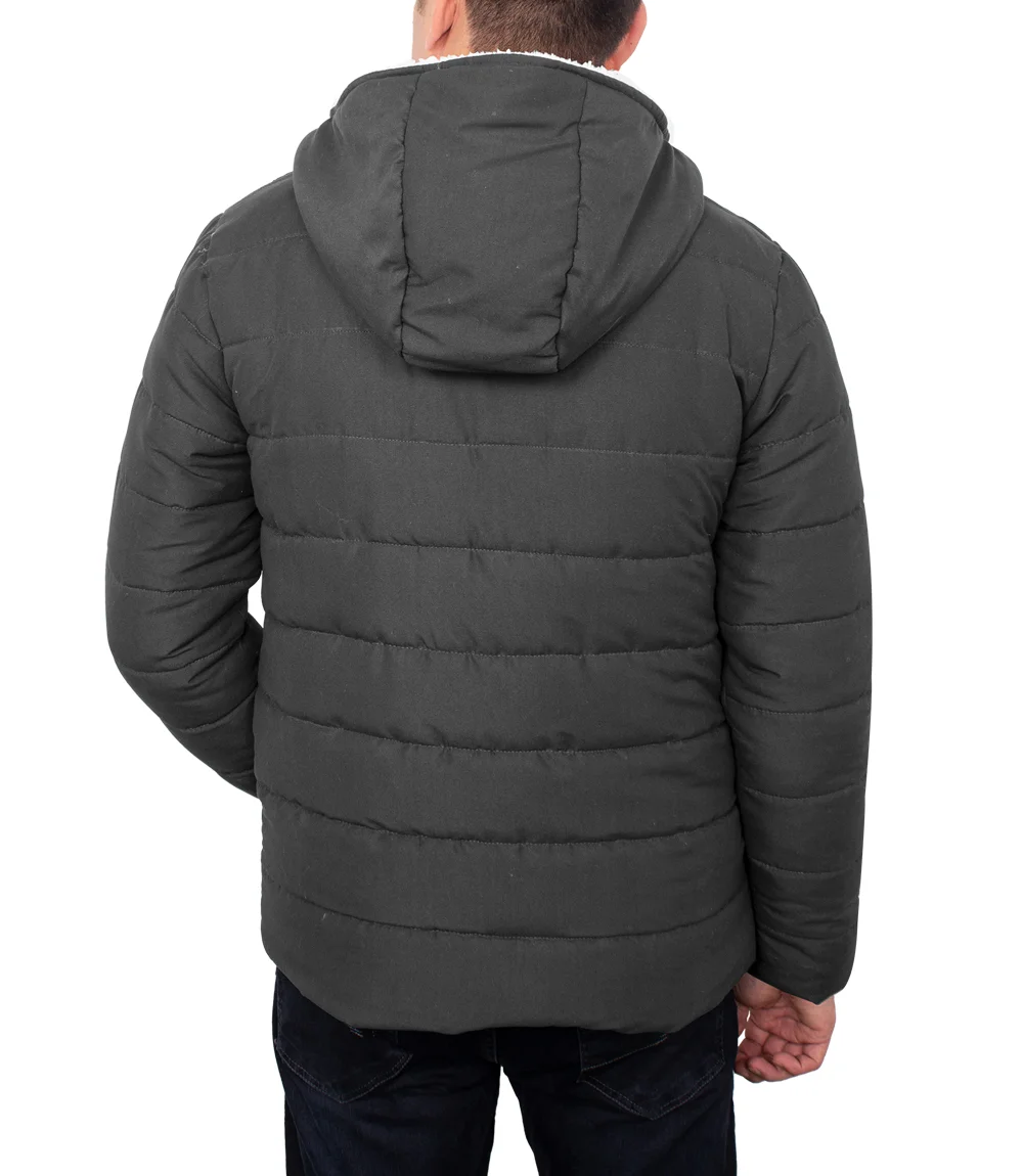 Wilfred Dark Gray Puffer Men Sherpa Jacket with Hood