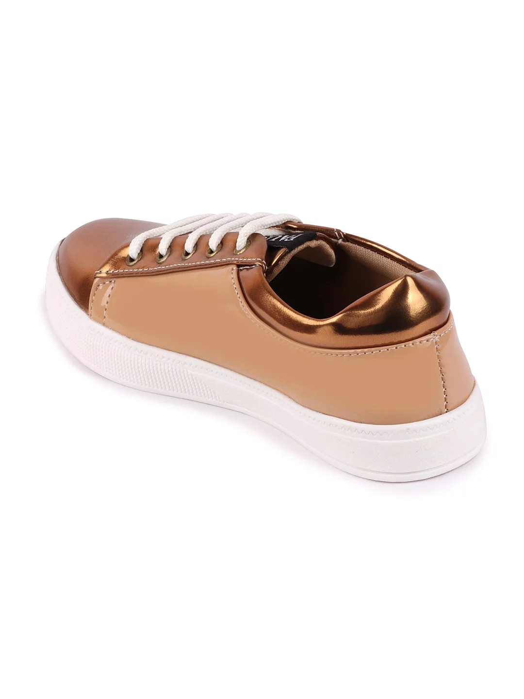 Women Beige/Antique Casual Faux Leather Lace-Up Sneakers