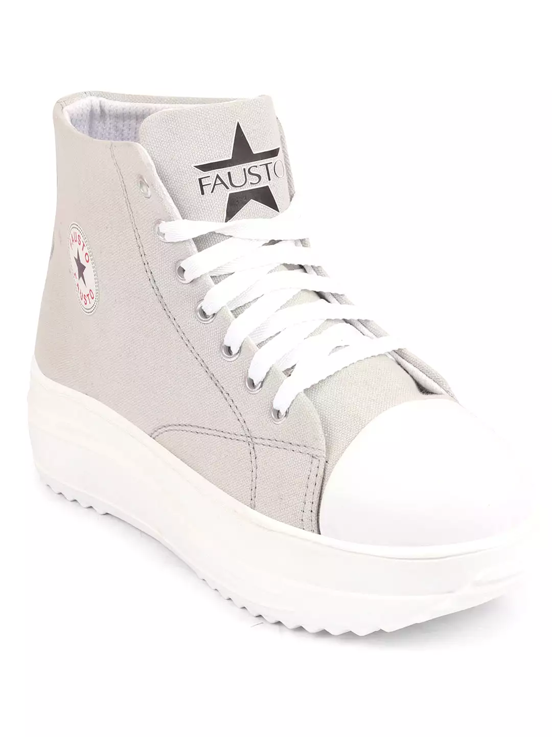 Women Grey High Ankle Top Wedge Heels Canvas Lace Up Sneakers Shoes