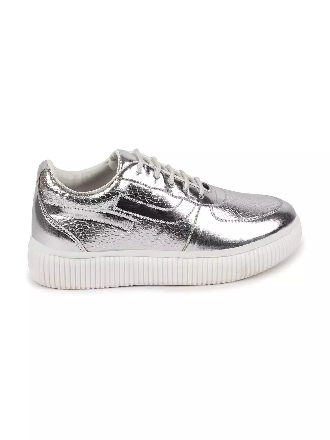 Women Grey Metallic Lace Up Sneakers