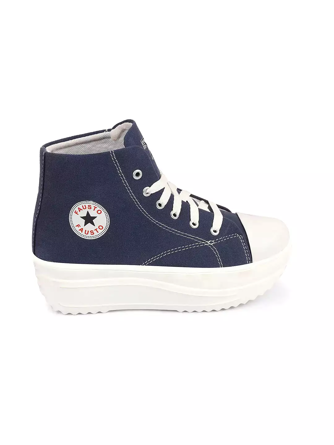 Women Navy Blue High Ankle Top Wedge Heels Canvas Lace Up Sneakers Shoes