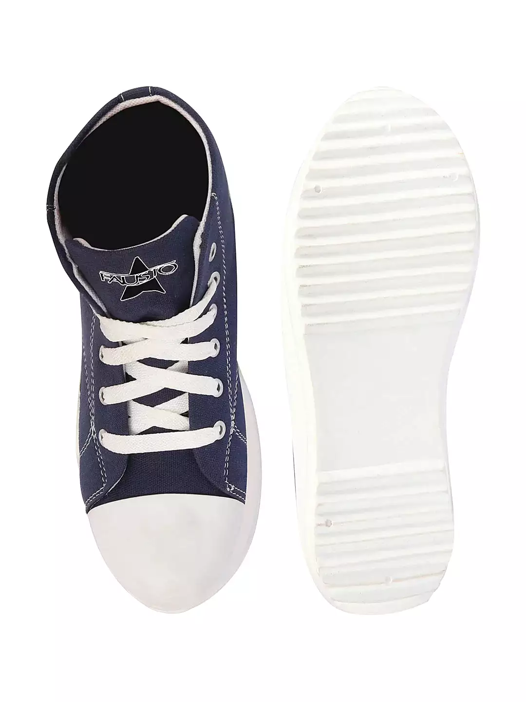 Women Navy Blue High Ankle Top Wedge Heels Canvas Lace Up Sneakers Shoes