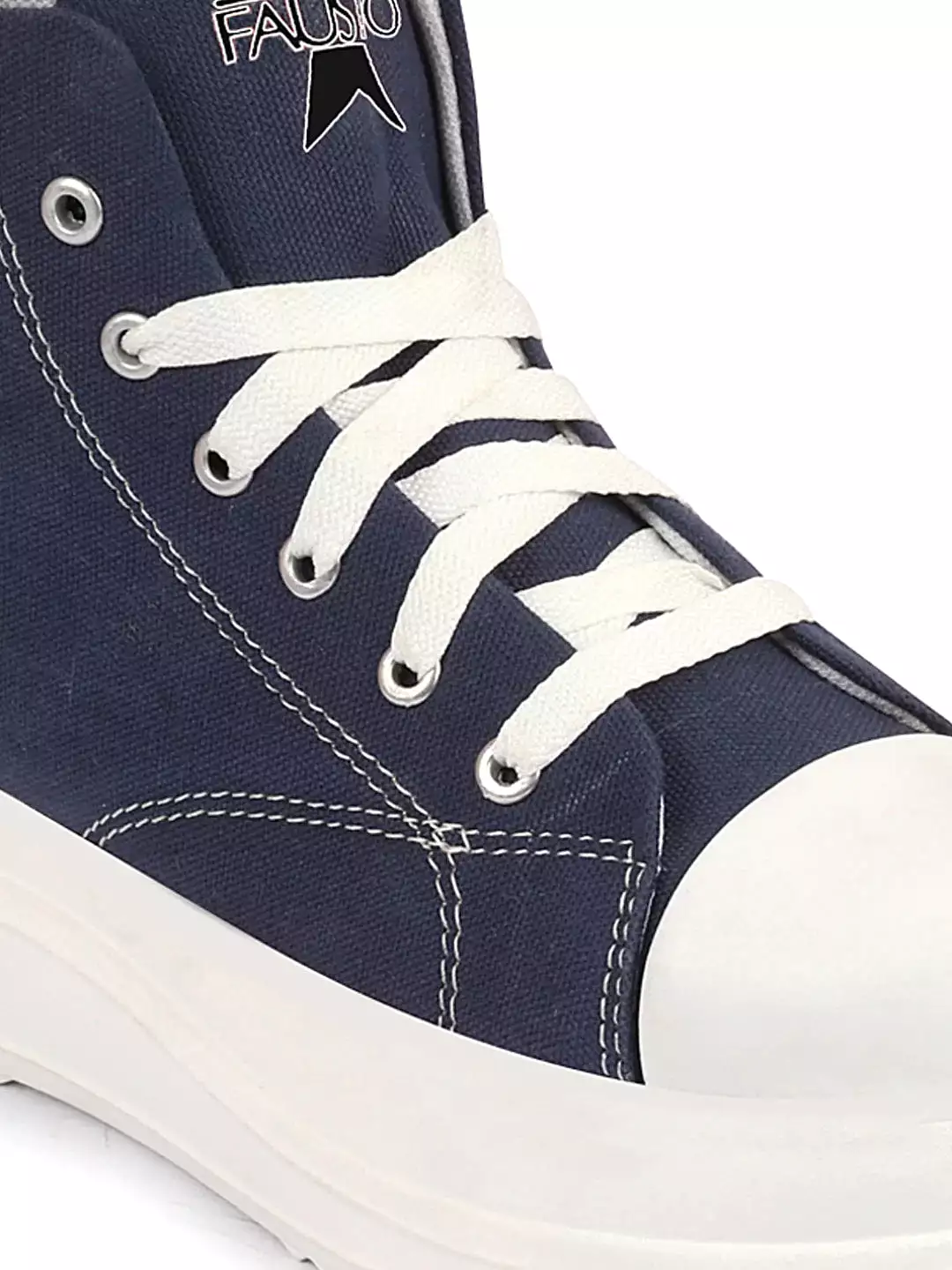 Women Navy Blue High Ankle Top Wedge Heels Canvas Lace Up Sneakers Shoes