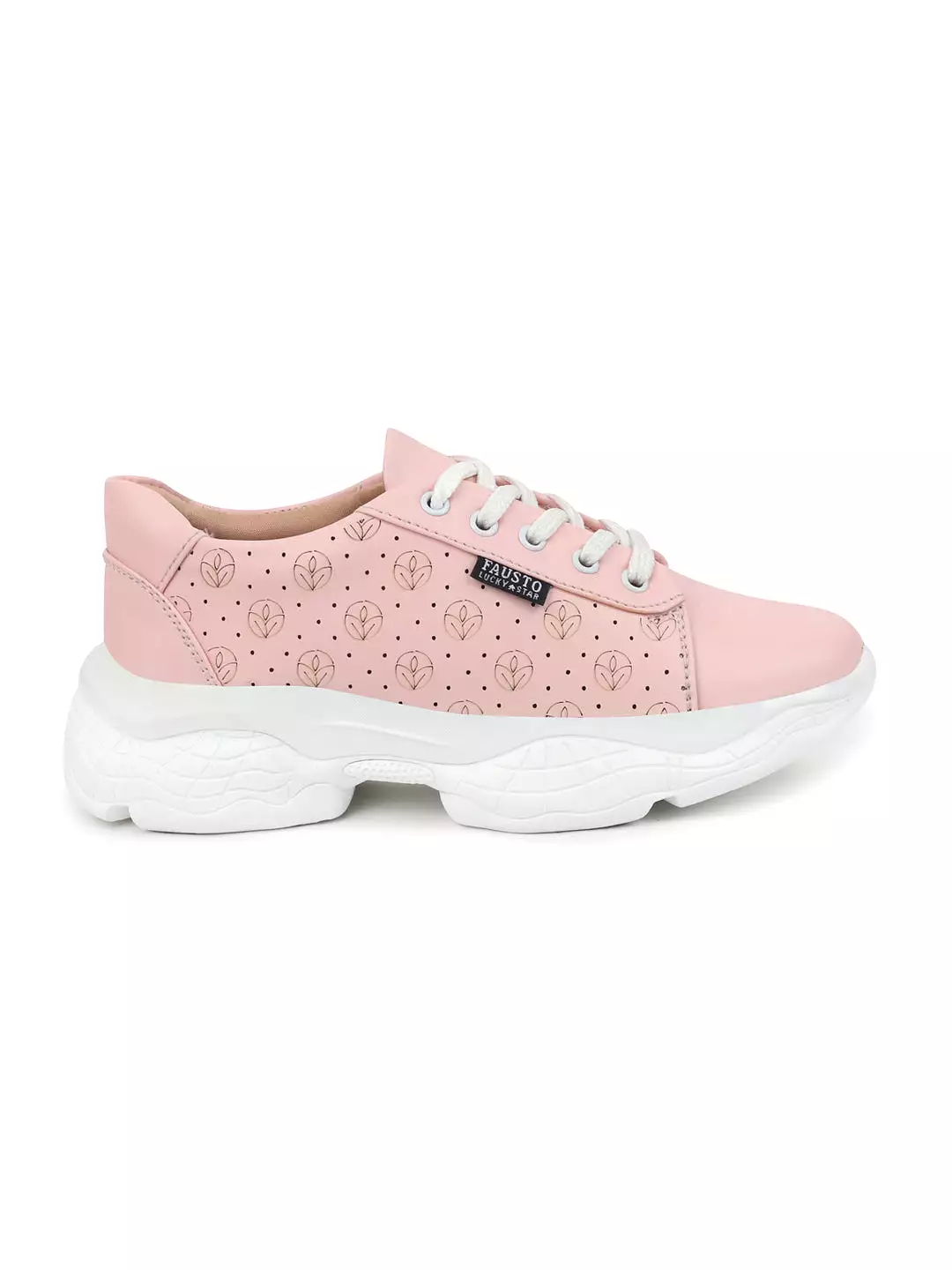 Women Pink Lace Up Casual Trendy Sneakers