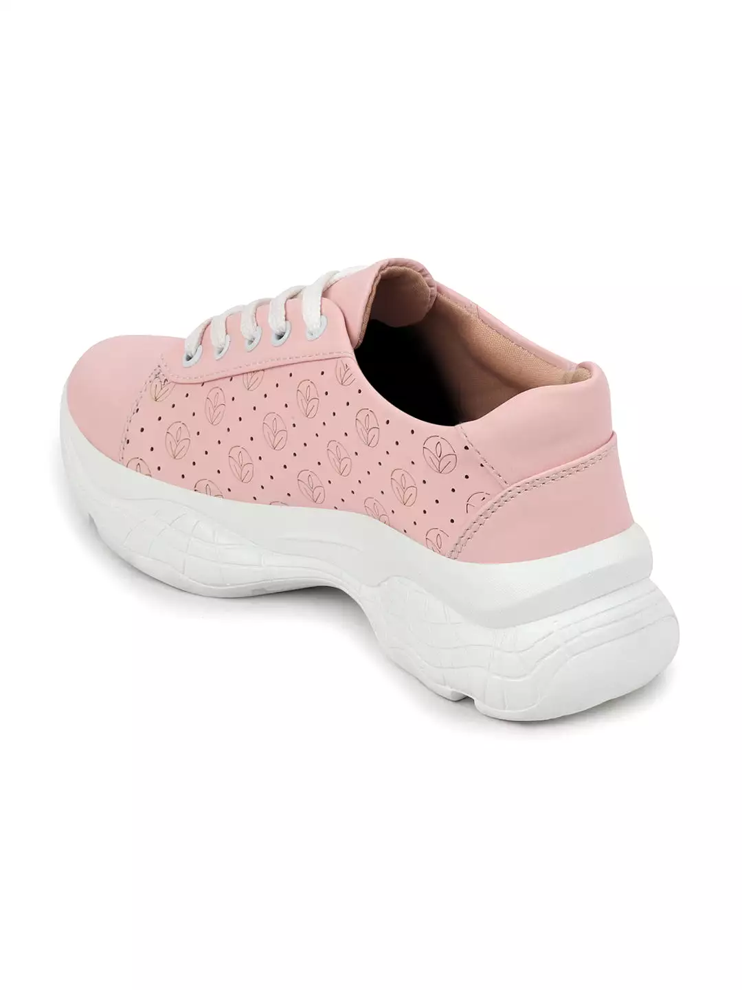 Women Pink Lace Up Casual Trendy Sneakers