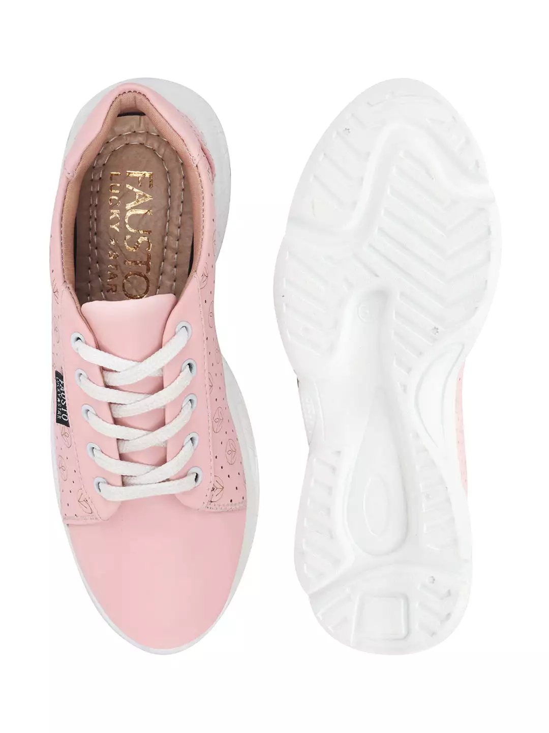 Women Pink Lace Up Casual Trendy Sneakers