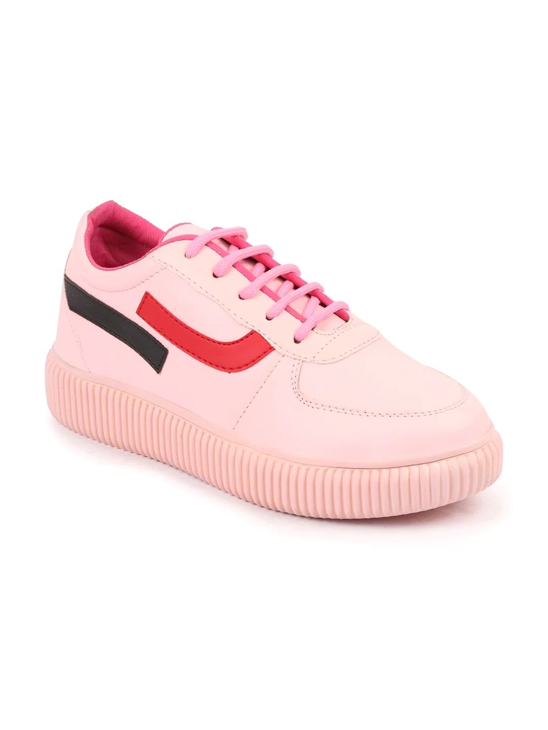 Women Pink Lace Up Sneakers