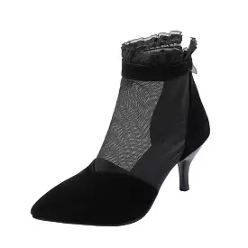 Women's Ankle Boots Pointed Toe Lace Mesh High Heel Booties