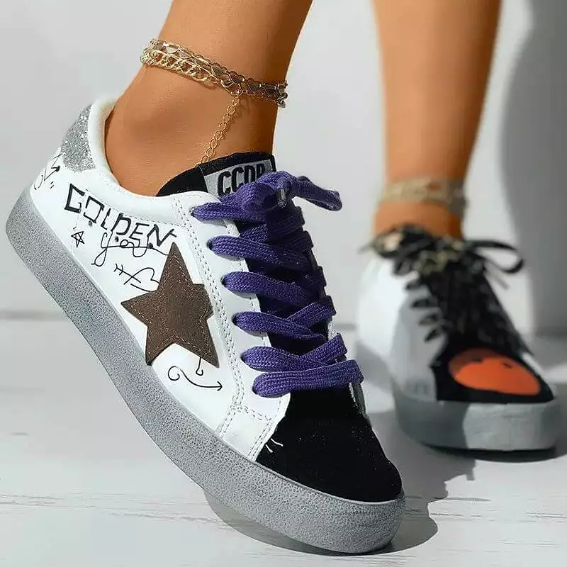 Women's Fashion Daily Graphic Star Striped Print Lace-up Sneakers