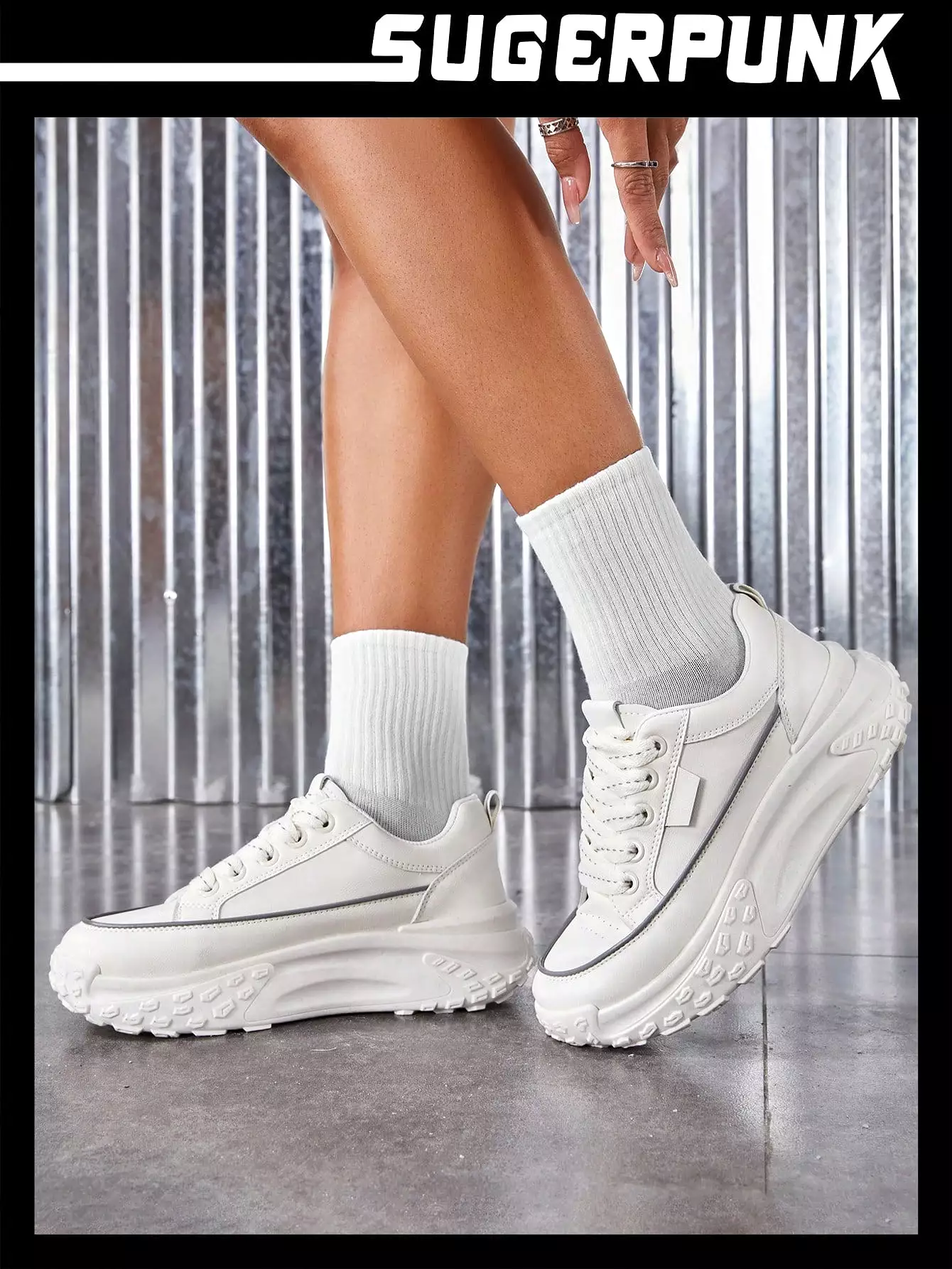 Women's Fashionable Thick Sole White Sporty Lace-Up Outdoor Sneaker Shoes