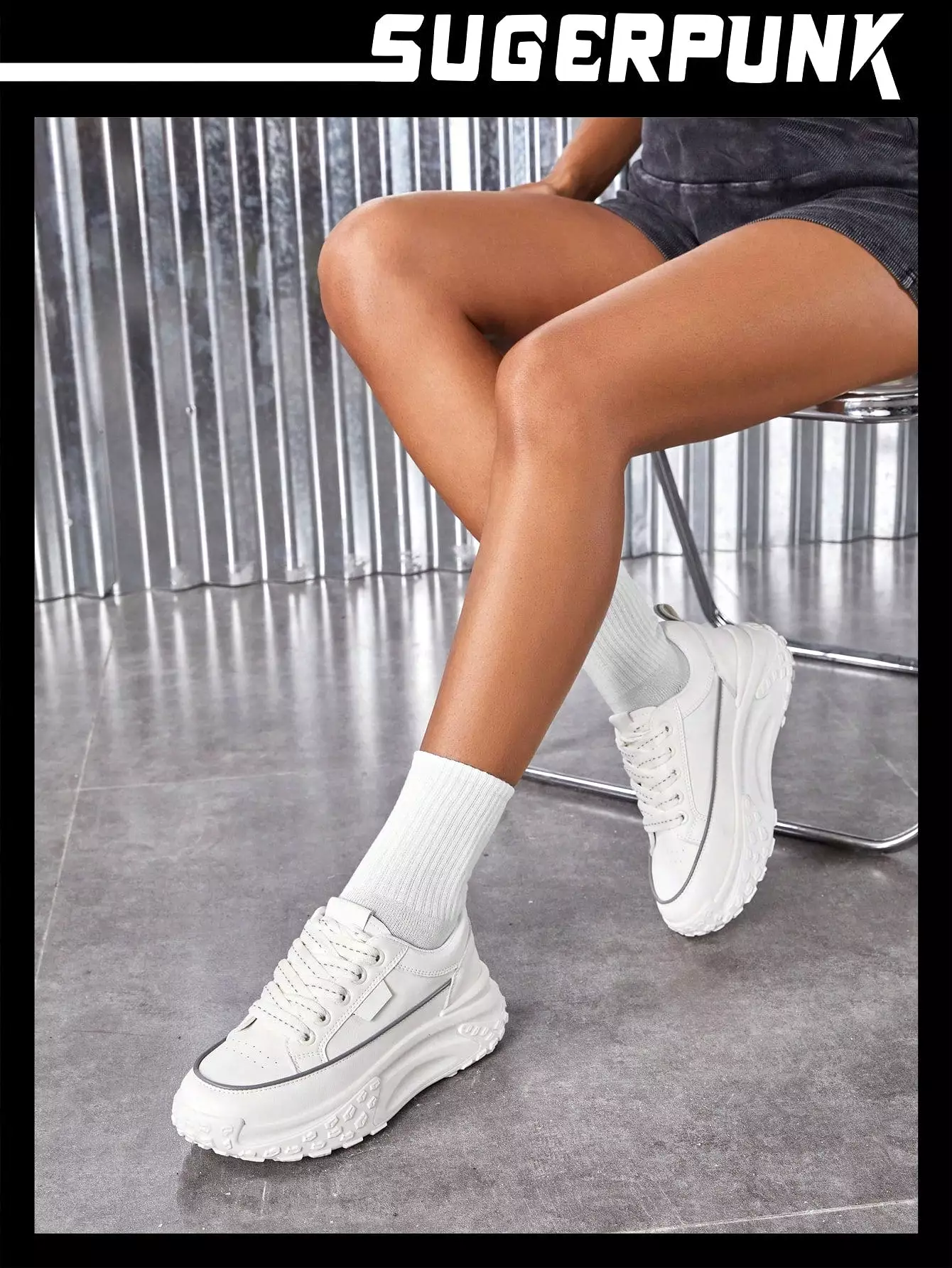 Women's Fashionable Thick Sole White Sporty Lace-Up Outdoor Sneaker Shoes