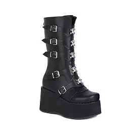 Women's Metal Buckle Platform Wedge Heel Mid Calf Boots