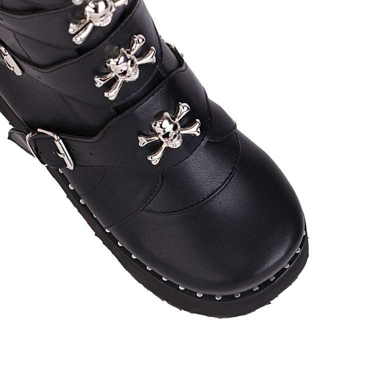 Women's Metal Buckle Platform Wedge Heel Mid Calf Boots