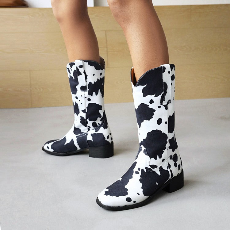 Women's Printed Block Heel Cowboy Mid Calf Boots