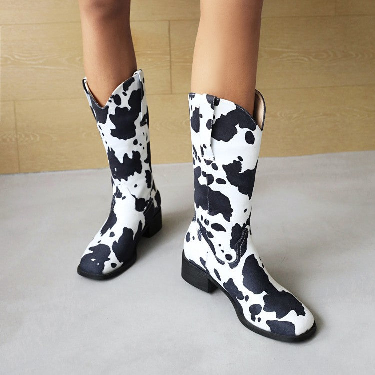 Women's Printed Block Heel Cowboy Mid Calf Boots